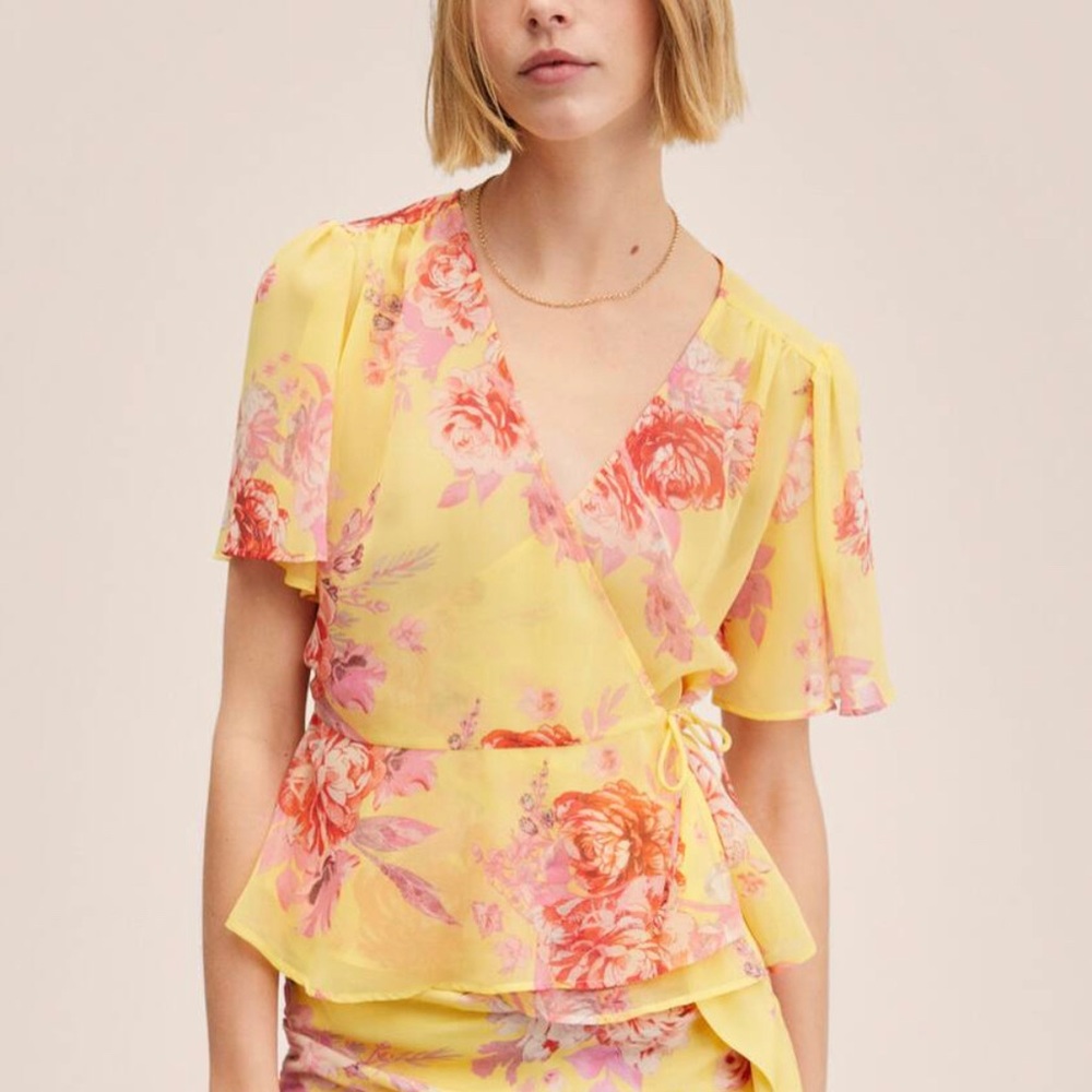 Mango Wrap floral yellow blouse ,Size S